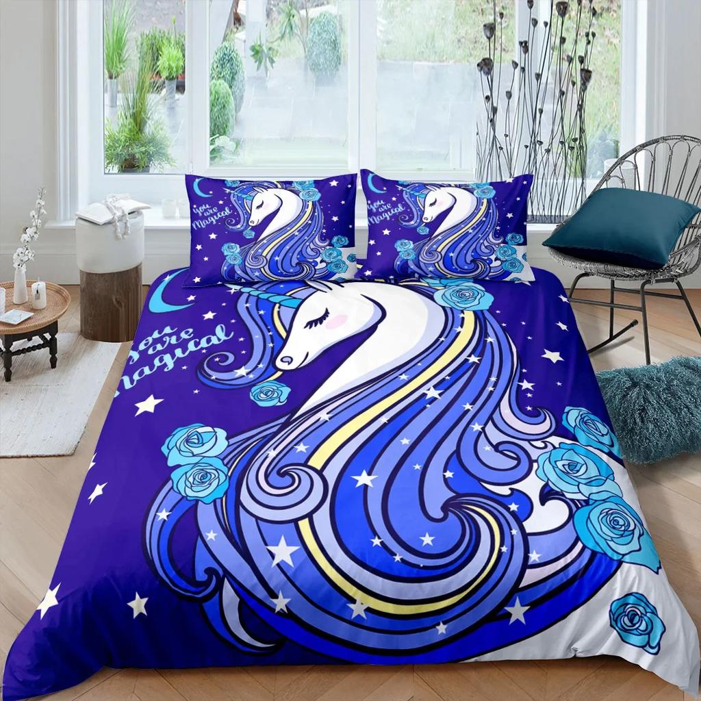 3D Colorful Unicorn Duvet Cover With Pillow Cover Bedding Set Single Double Twin Full Queen King Size Bed Set For Bedroom Decor