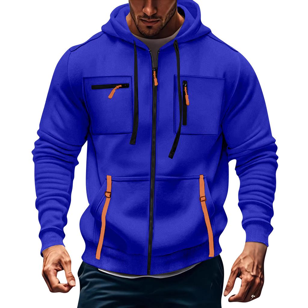Men's Hoodie Sweatshirt Pocket Decoration Men's Full Zip Solid Color Sweatshirt