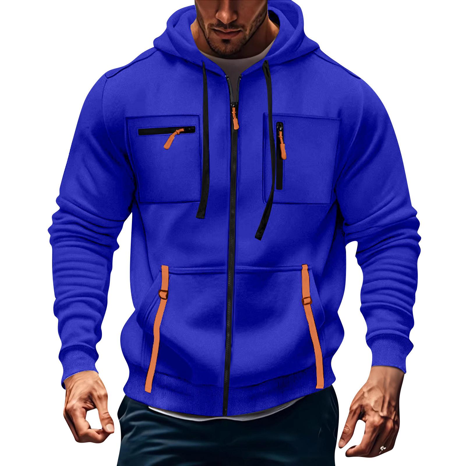 Men s Hoodie Sweatshirt Pocket Decoration Men s Full Zip Solid Color Sweatshirt XL