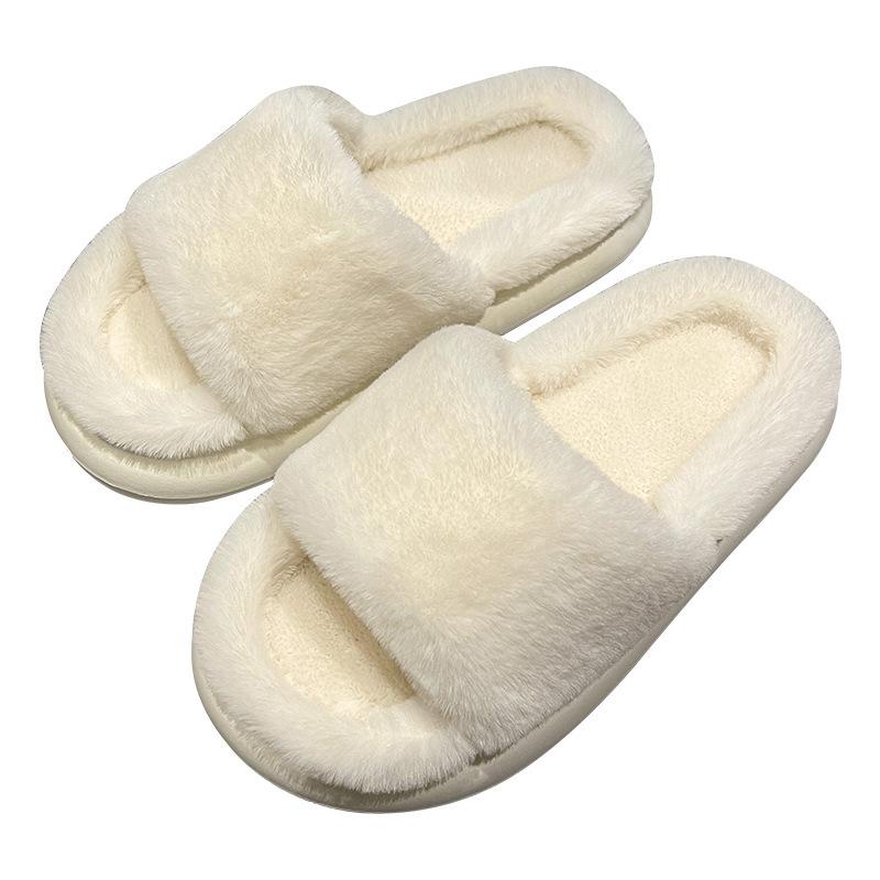 Thick-soled Fluffy Slippers for Women To Wear Autumn and Winter Trendy New Soft Fluffy Semi-cotton Slippers Spring and Summer