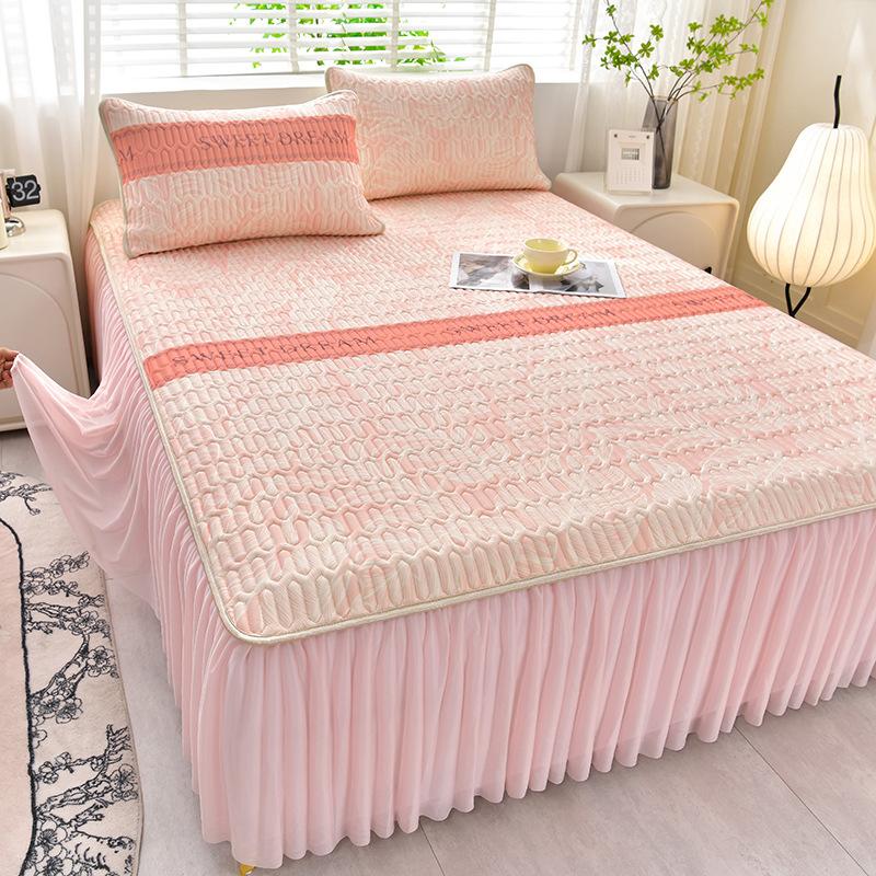 Sommer Kühlende Bettmatratzenbezug Weich Kühlendes Spannbettlaken Matratzenschoner Bezug Tagesdecke Bettrock Kissenbezug 3-teiliges Set