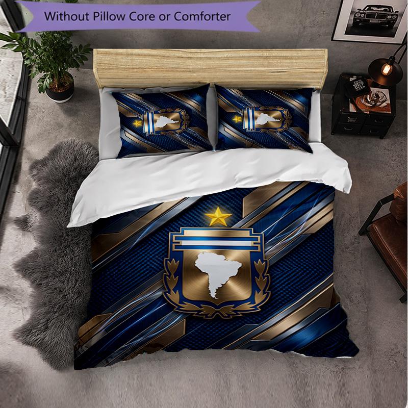Arjantin Futbol Deseni 3 Parça Nevresim Takımı Yatak Odası İçin Yastık Kılıflı Yumuşak Mikrofiber Yorgan Kılıfı