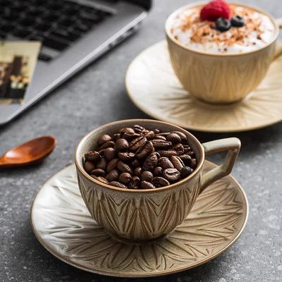 220ml Kiln Transmutation Glaze Craft Retro Design Tea Cup Coffee Cup and Saucer, Art Ceramic Coffee Cup for Latte,Espresso,Cappuccino,Microwave Safe