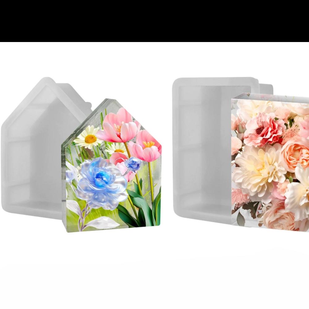 

DIY Geometric Mold House Rectangular Silicone Resin Crystal Epoxy Mold for Bookcase Decoration