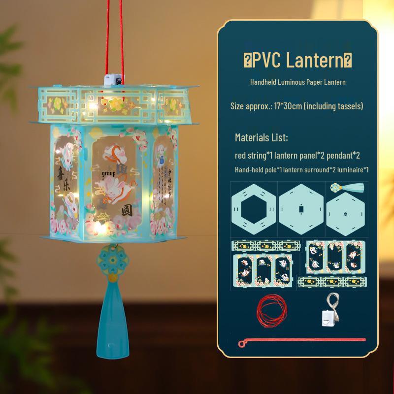 Handmade Children's DIY Mid-Autumn Festival Rabbit Lanterns: Ancient Style Hexagonal Palace and Handheld Flower Lanterns, Hanfu Accessories.