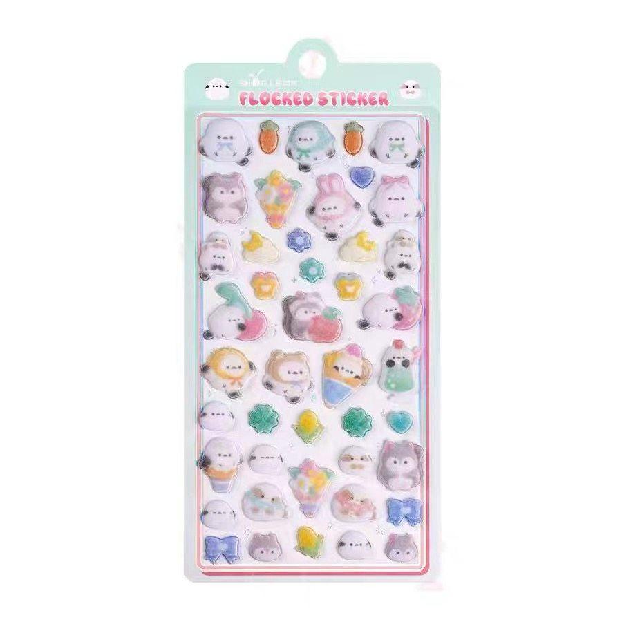 

Kawaii Bear Cat Cartoon Animals Flocked 3D Relief Stickers Journaling Diy Diary Cute Stationery Sticker Decor School Supplies
