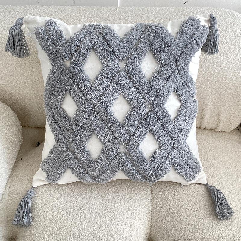 Bohemian Nordic Tufted Pillow Fringed Sofa Waist Pillow Living Room Bedroom Bedside Pillow Cover