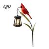 Outdoor Metal Garden Decor Solar Light, Red Bird Lantern, Stake Yard Decor, Weather Resistant Lawn Ornaments Warm Glow Lantern for Patio Porch,