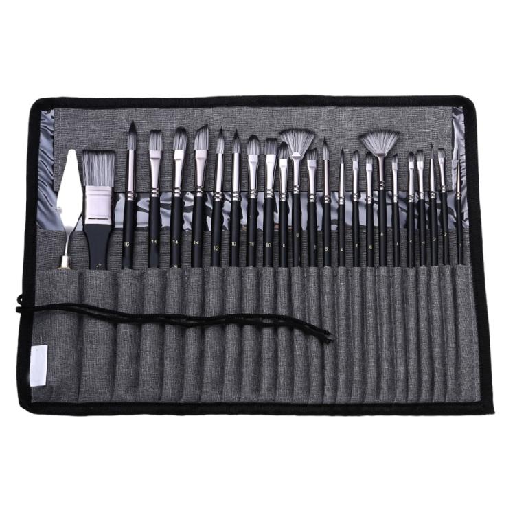 

24x Acrylic Paint Brushes Set Multifunctional Brush Set Nylon Brush Set with Organiser Bag and Spatula 1