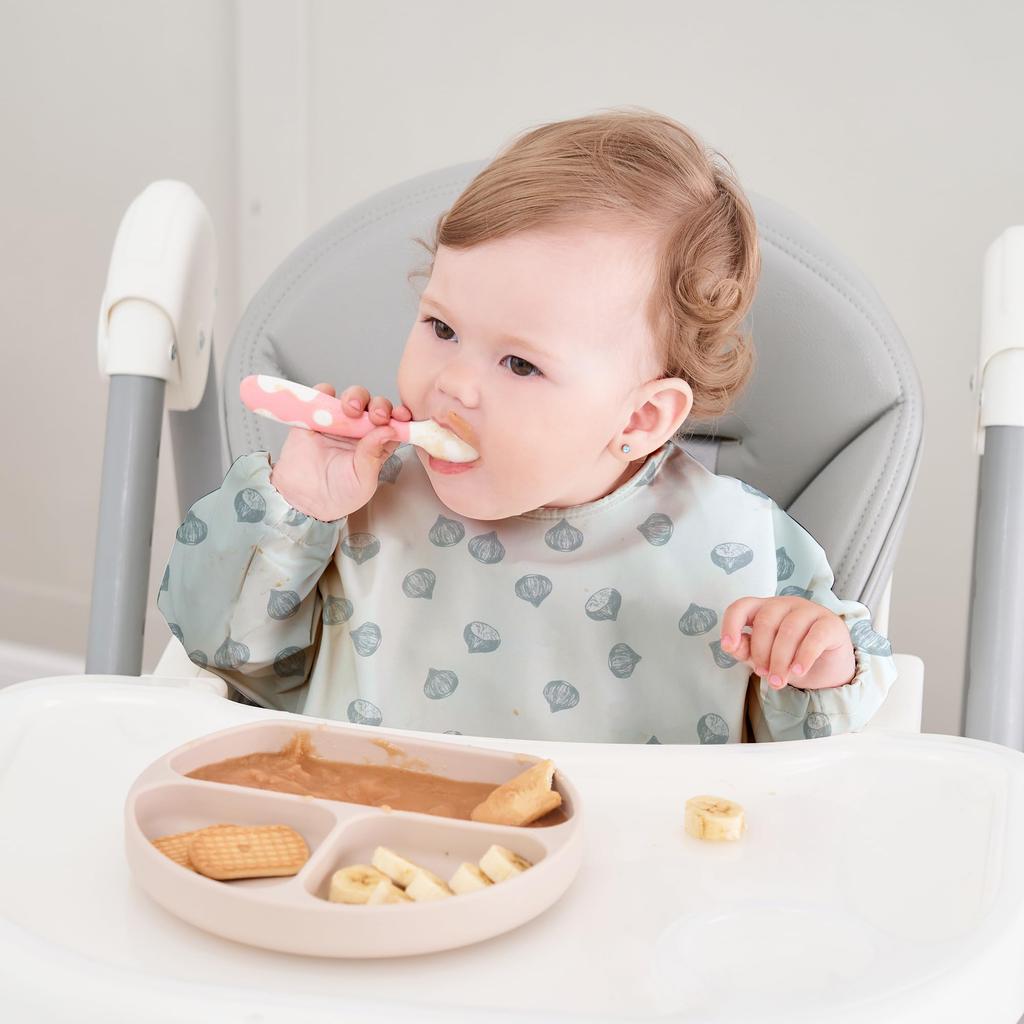 Baby Feeding Waterproof Apron for Suitable for for Daycare and Kindergarten of Chestnut [Little Dimsum] Long-Sleeved Apron, Feeding, Weaning, (6-36