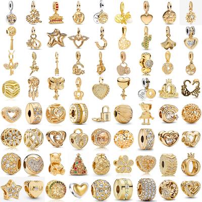 Nuovo Bracciale di Perline Fine Charms Lucciola Sole Amore Orso Lucchetto Cactus in Argento 925 Placcato Oro Gioielli Fai da Te Donna