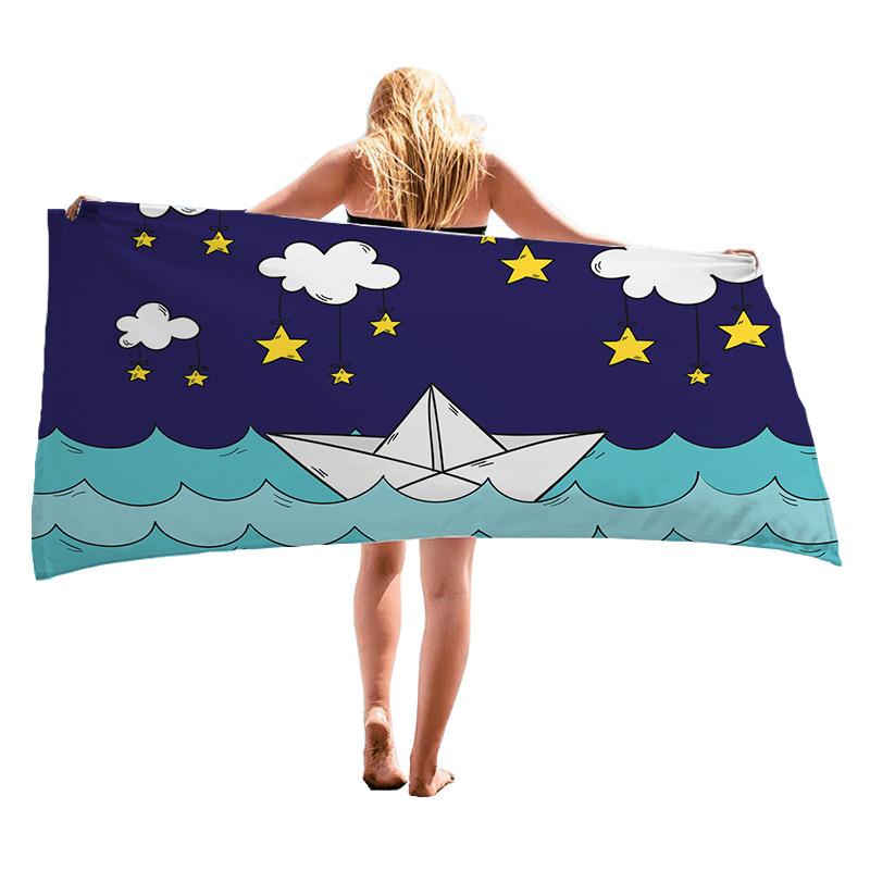 

Cartoon Ship Sailor Series digital-printed polyester Superfine fiber double-sided fleece Beach vacation bath towel, beach towel W30*H60(CM)