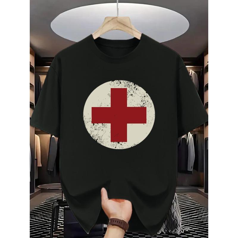 

A Short-Sleeved T-Shirt Featuring a First Aid Cross Design, Stylish And Easy, Suitable for Healthcare And Emergency Personnel 4XL чорний