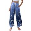 Damen Casual Retro Blumendruck Weites Bein Kordelzug Tasche Strand Freizeit Hose