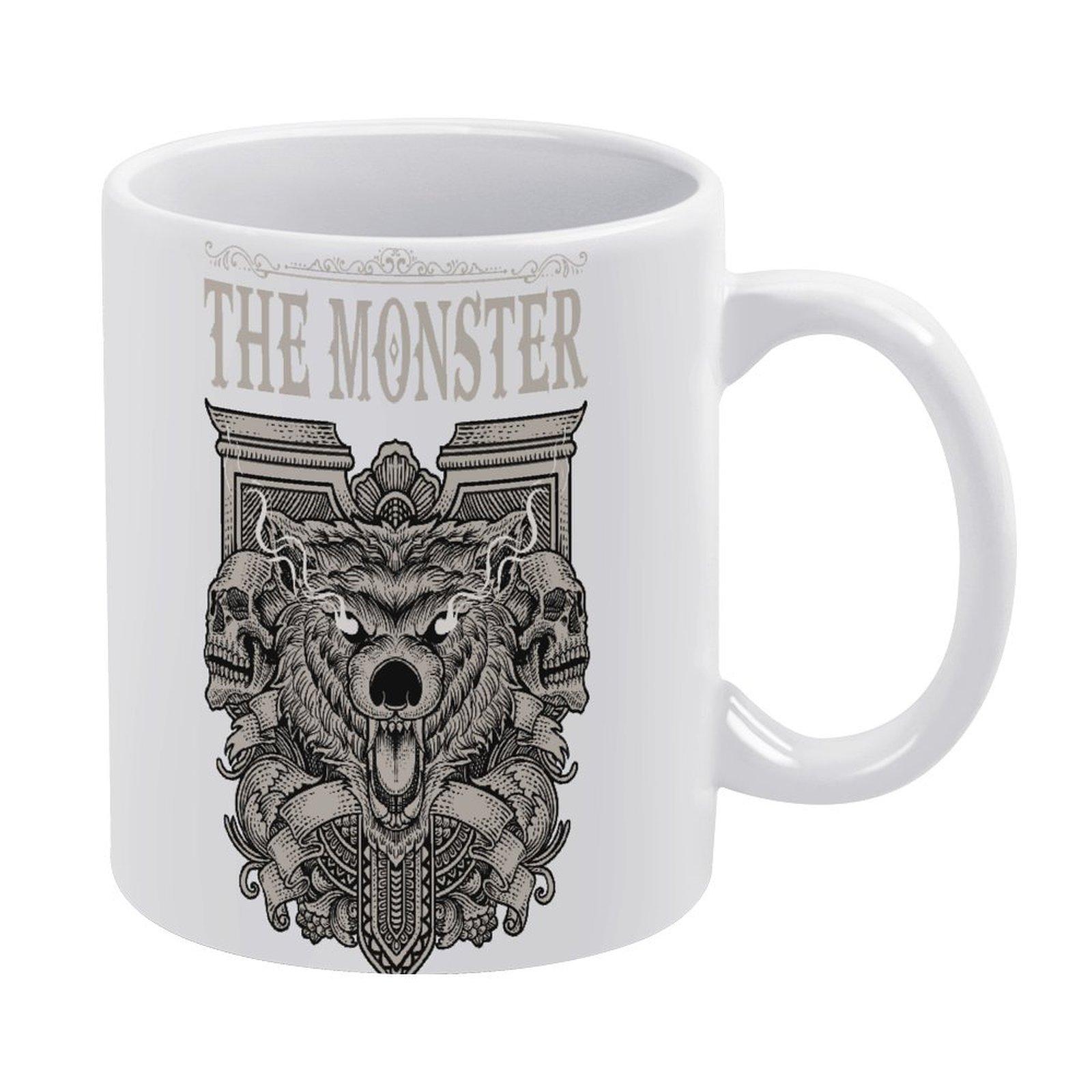 

11oz White Ceramic Cup with Double Print Surfaces, Smooth Glossy Body and Easy Grip for Coffee, Tea and Warm Drinks белый