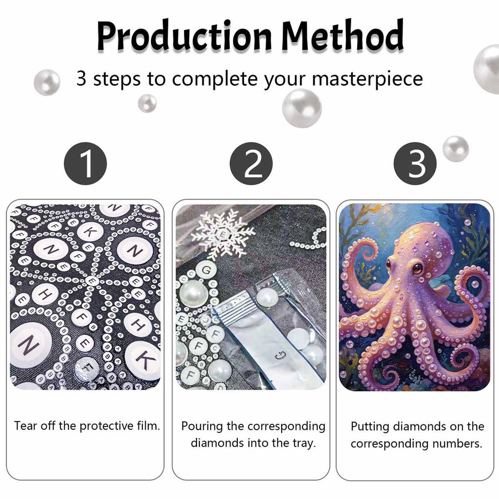 DIY Framed Pearl Bead Art Kit Ocean Octopus Sparkling Canvas Painting for Modern Room Wall Decor Gift for DIY Lovers Birthday Present