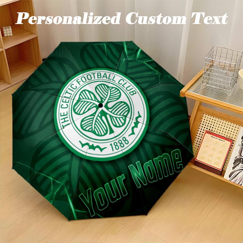 8 Rib Auto Folding Umbrella Celtic FC Print Custom Name Text Portable Rain Gear