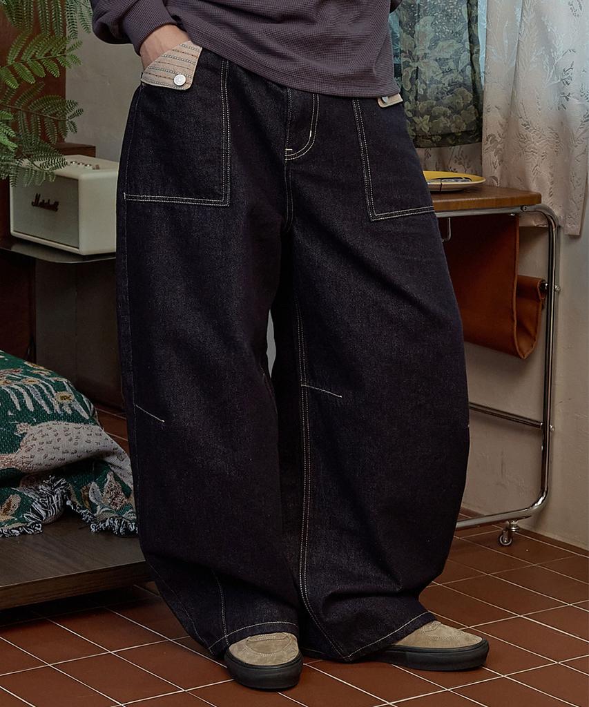 WAIKEI Star Piece Curved Denim Pants Indigo Blue