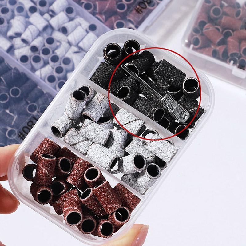 210/100/75pc Sanding Cap Bands For Electric Manicure Machine 180/120/80 Grit Nail Drill Grinding Bit Files Pedicure Tool Set