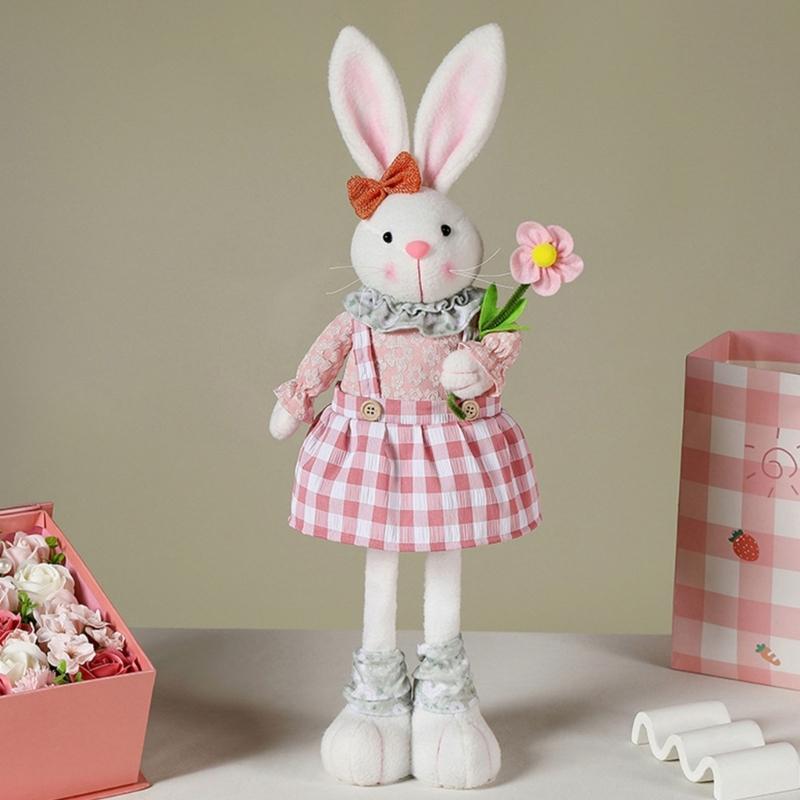 Plush Rabbit Easter Miniatures Craft Extendable Legs Rabbit Ornament Fairy Garden Supplies Desk Home Figurine Ornament