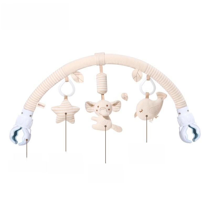 Baby Stroller Hanging Wind Chime Toy With Plush Bear And Elephant Clamps For Sensory Development
