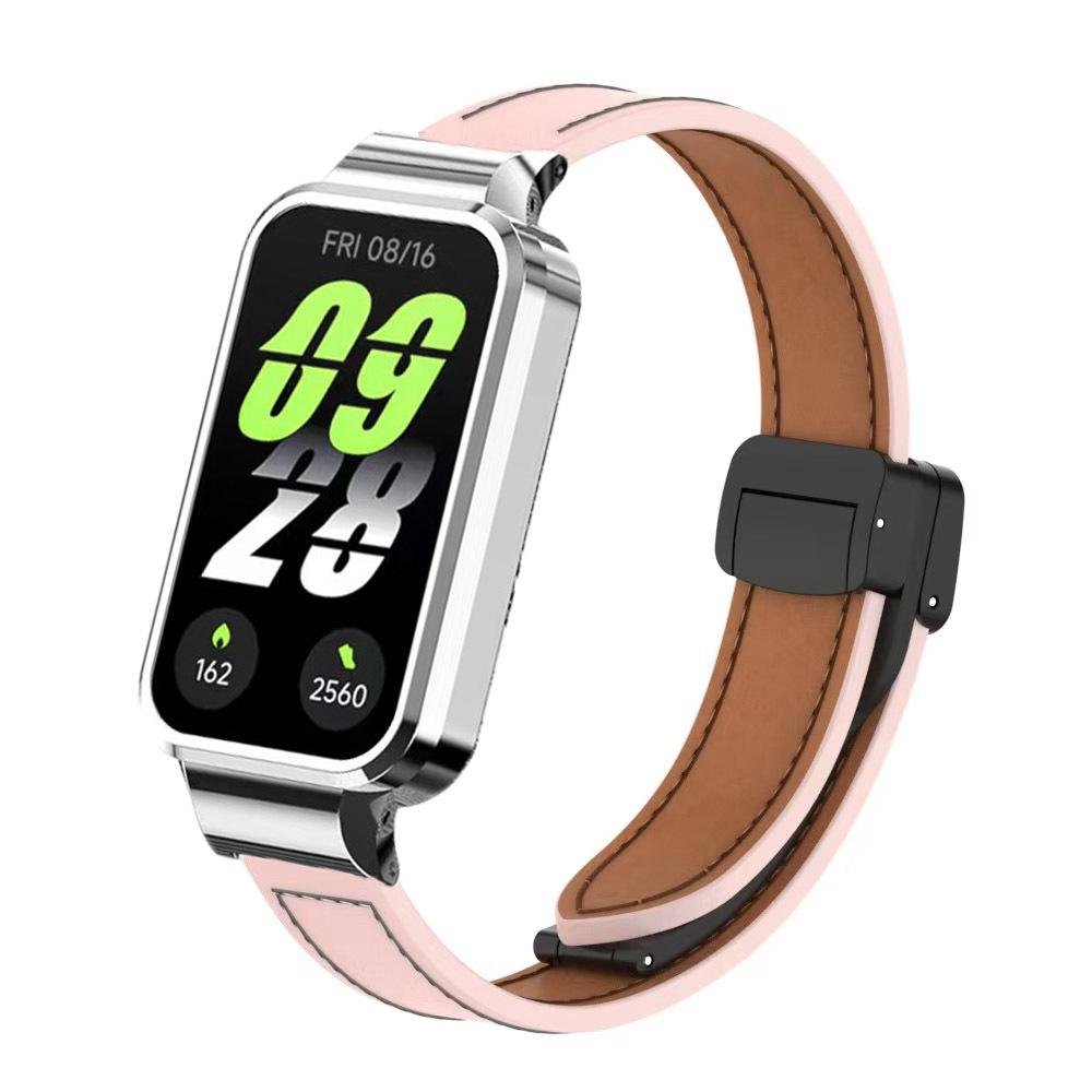 Pro Xiaomi Smart Band 9 Active Leather Strap Magnetická skládací přezka pro Redmi Band 3 Kovové ochranné pouzdro Integrovaný pásek