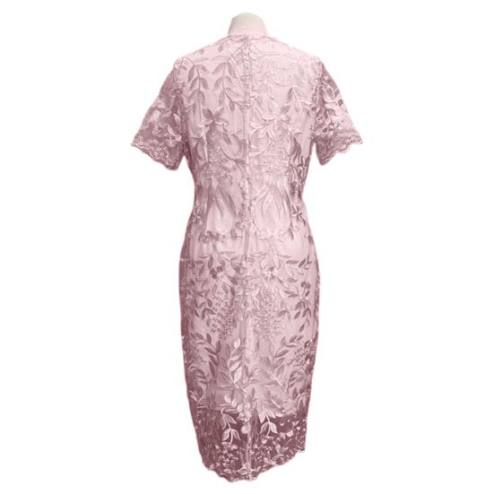 Rundhals Kurzarm Taillenbetont Hüftumspielend Midi-Kleid Stickerei Blume Spitze