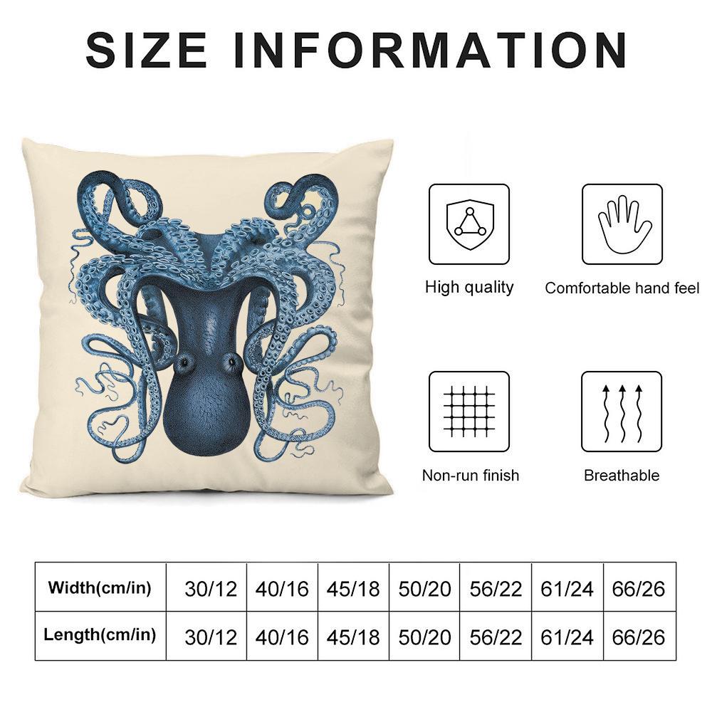 B-Blue Sea Creature Pillow Case Living Room Sofa Decorative Cushion Cover Simple Household Light Luxury Printed Pillow