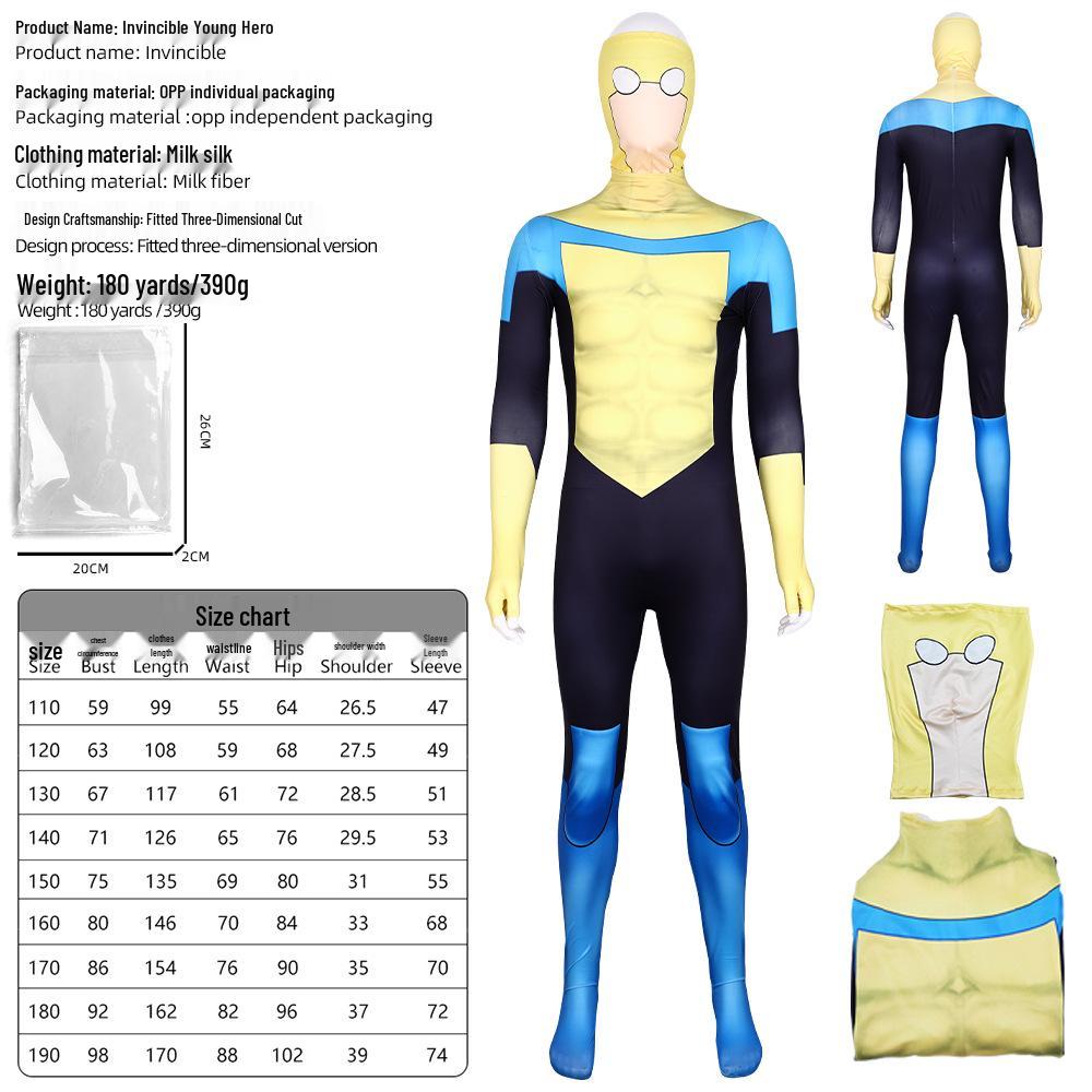 

Invincible Kid Cosplay Jumpsuit - All-Powerful Hero Outfit for Stage Performance Adult 170