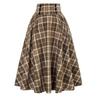 Women Skirt High Elastic Waist Big Hem A-line Colorblock Plaid Print Loose Ankle Length Soft Pockets Retro Ruffle Elegant Party Commute Lady