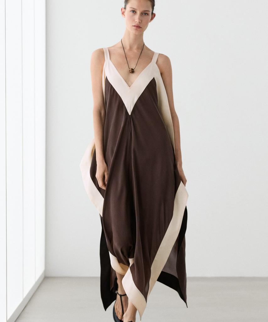 Masimodutti Fluid Midi Dress With Contrast Details