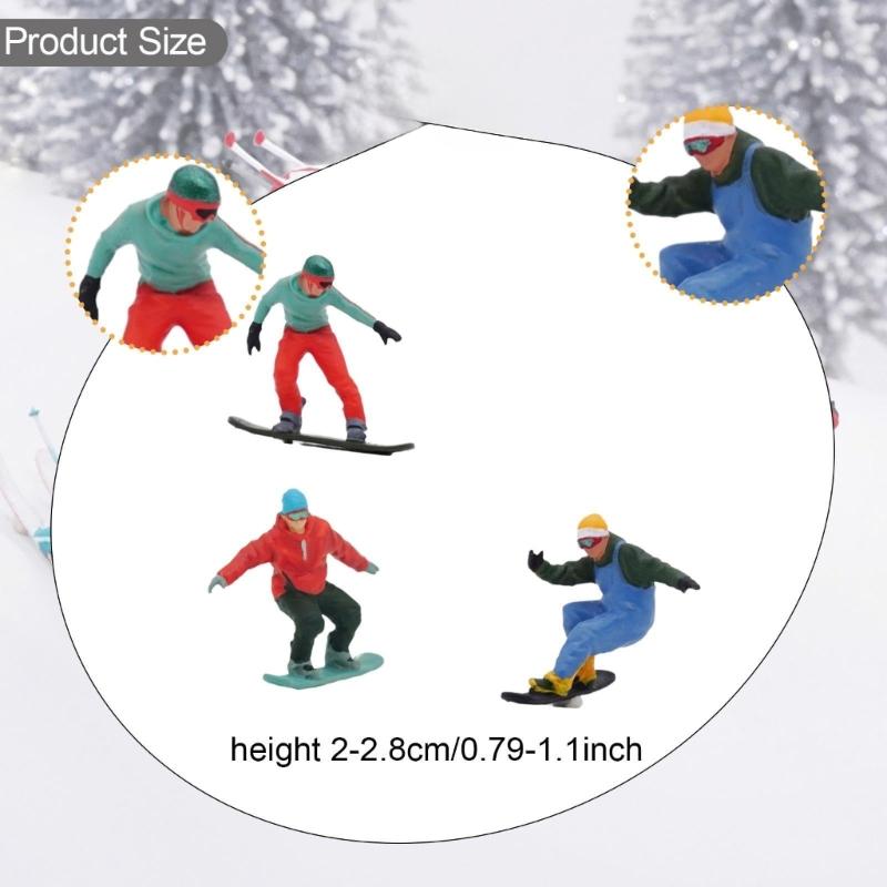 1/64 Scale Miniature Skiing Snowboarding Figurines Hand Painted Miniature Skiers Figures Model Miniature Winter Scene