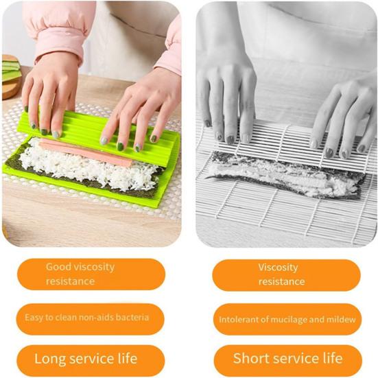 Silicone Sushi Rolling Mat with Bamboo Pattern Non-Stick Reusable Sushi Maker for Rolls Rice Balls Essential Kitchen Tool for Homemade Sushi