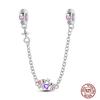Star Moon Slide Safety Chains Charms 925 Sterling copper Heart Evil eyes Silicone Spacer Beads Fit Original Bracelet DIY Zircon