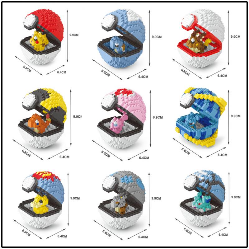 Pokemon Building Blocks Poke Ball Pikachu Bricks Anime Mini Action Figures Heads Assembly Educational Kids Toys Birthday Gift
