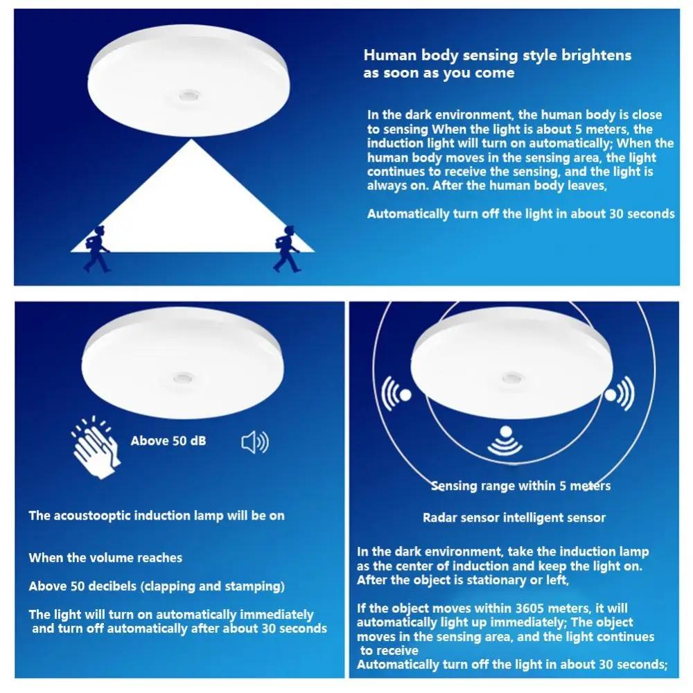 Ultra-thin Household Voice-controlled Ceiling Lamp AC220V 12W 18W with Human Body Infrared/radar Sensor Staircase Balcony Lighti