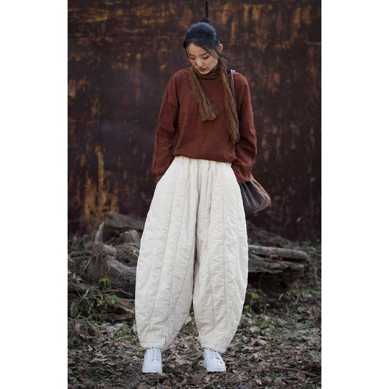 Women's Down Cotton Pants Thickened Warm Winter Wide-leg Pants Fashion All-match Casual Pants