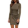GMXIA Women's Fashion Autumn Winter Solid Color Print Long Sleeve O-Neck High Waist Casual Dresses