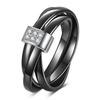 8MM Double Row Diamond-set Black and White Ceramic Three-ring Cross-diamond-set Ring for Couples