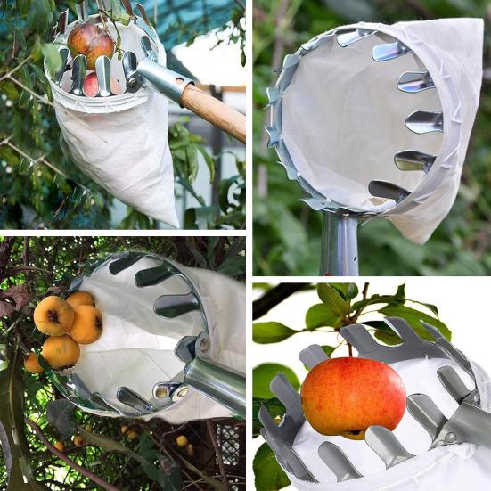 Metal Fruit Picker with Teeth Fruit Harvesting Tool with Bag Portable Orchard Fruit Picking Tool for Peach Orange Pear Trees