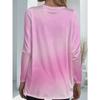 Plus Size - Women's Long Sleeve Top, Pink Gradual Change Solid Crew Neck Medium and Long Loose with Side Pocket Casual T-Shirt