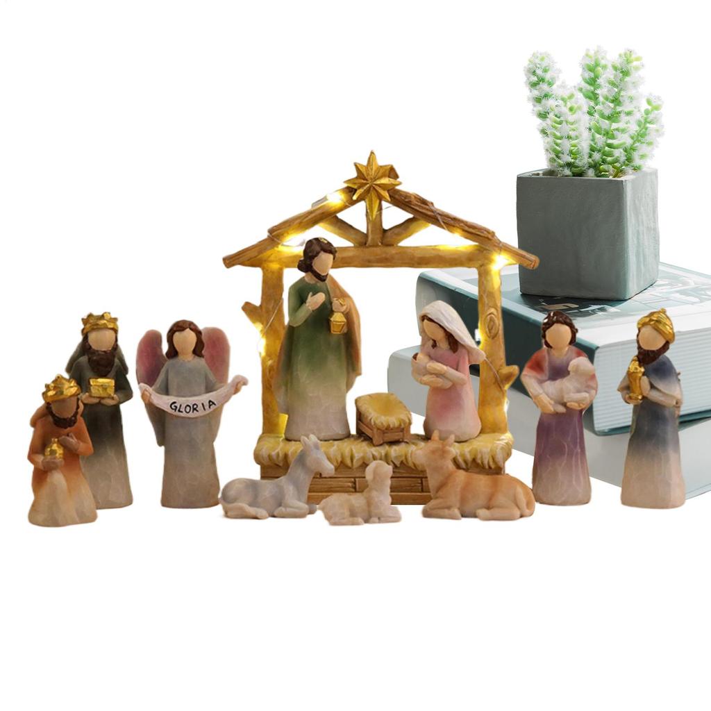 Christmas Manger Nativity Set Resin Christmas Manger Scene Nativity Statue Holiday Party Supplies For Mantel Desk Room Bedroom