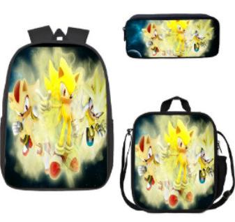 Sonic Backpack, Primary And Secondary School Students Schoolbag, Messenger Bag, Pencil Bag Three-Piece Set