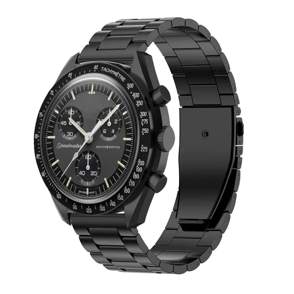 

20-мм ремешок из нержавеющей стали для совместных часов Omega X Swatch MoonSwatch, металлический браслет с раскладывающейся застежкой для аксессуара MoonSwatch For MoonSwatch чёрный