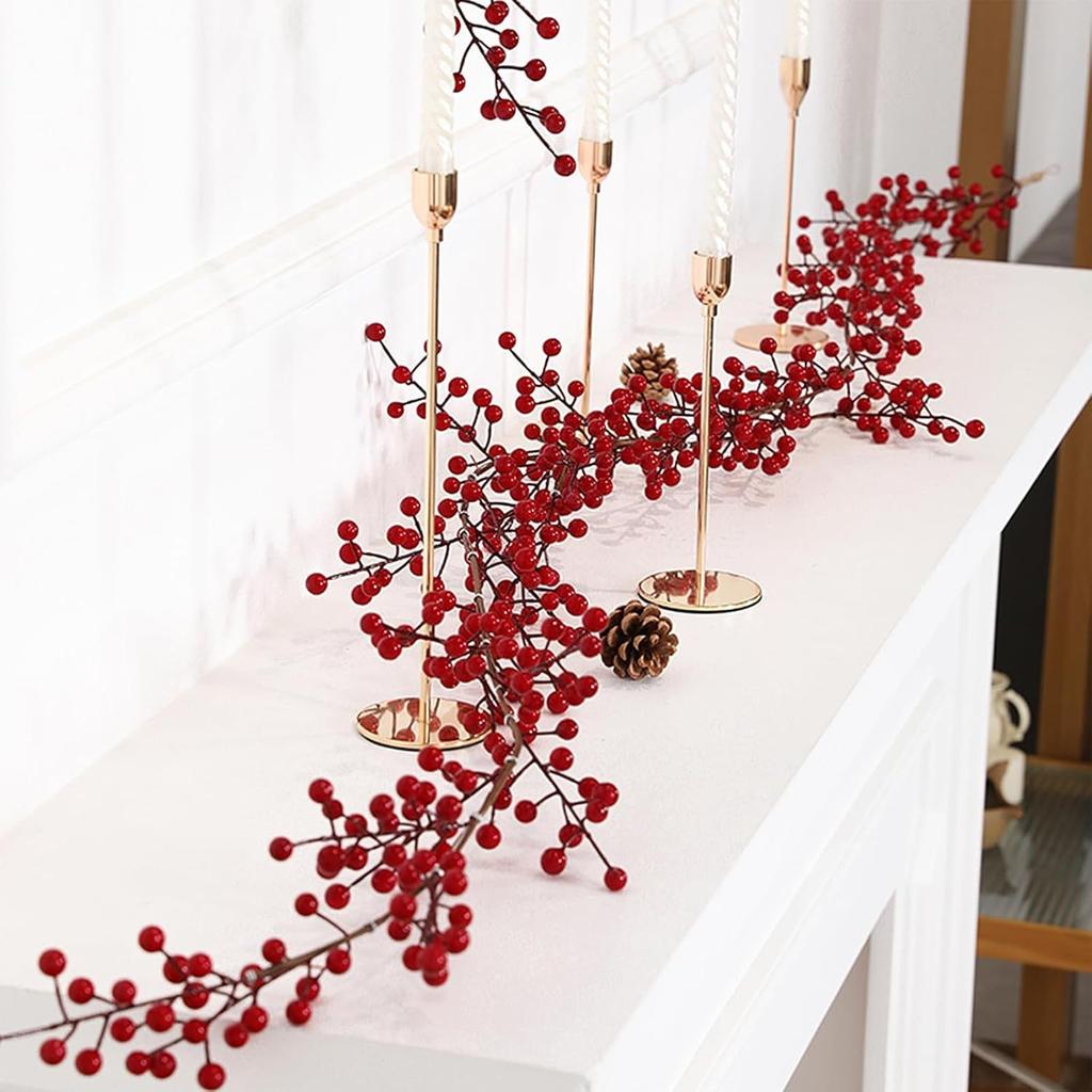 Artificial Red Raspberry Vine - Red Berry Wreath Christmas Decoration - Suitable for Holiday Fireplace Staircase Decorations