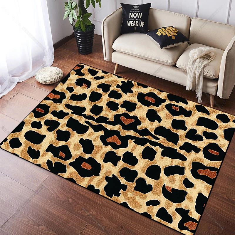 Abstract Style Leopard Soft Carpet Living Room Decoration Homesofa Area Large Sofa Side Rugs Non-slip Bedroom Floor Mat Washable