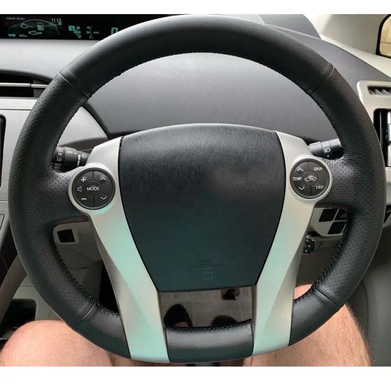 DIY Black Artificial Leather Handsewing Car Steering Wheel Cover for Toyota Prius C(US)2012-2017 Prius 30(XW30) 2009-2015