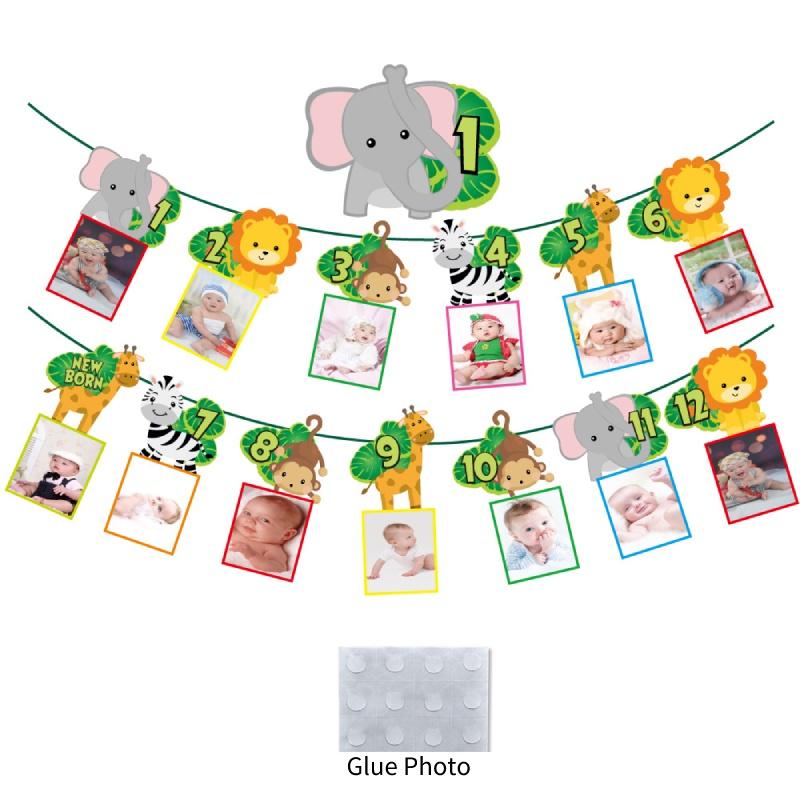 Huipai Brand 12-month Animal Birthday Banner Premium Quality Paper Material For Party Decor