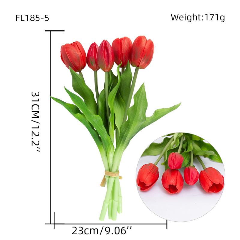 Simulierter 5-köpfiger Tulpenstrauß, Künstlicher Tulpenstrauß mit weicher Gummihaptik, Nordische Heimdekoration, Falsche Blumenzierde