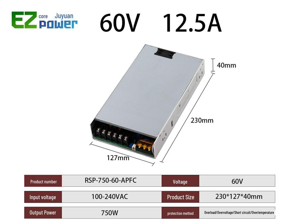 RSP 750W Adjustable High Power Switching Power Supply, 220V AC To 24V/48V/60V DC with PFC.
